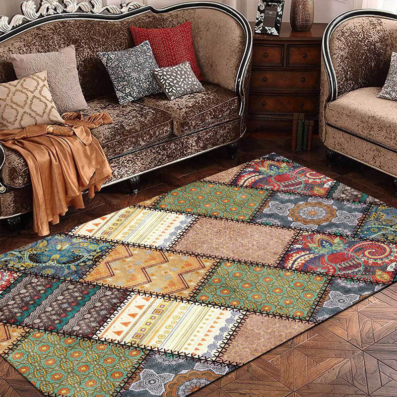 Unique tribal pattern rug red and gray vintage rug polyester washable non-slip backing rug for the bedroom | Bowlift