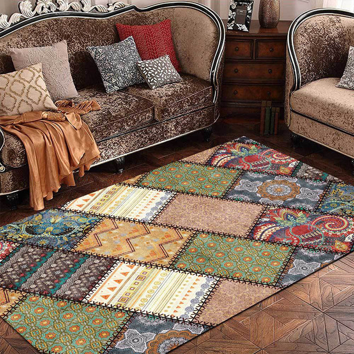 Unique tribal pattern rug red and gray vintage rug polyester washable non-slip backing rug for the bedroom | Bowlift
