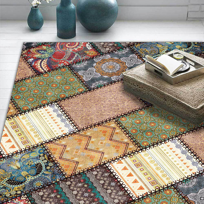 Unique tribal pattern rug red and gray vintage rug polyester washable non-slip backing rug for the bedroom | Bowlift
