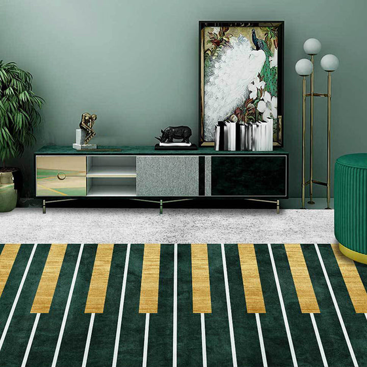 Novel piano pattern rug green and grey polyester rug machine washable non-slip rug for the bedroom | Bowlift