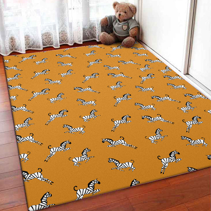 Unique zebra pattern rug orange slouch rug polyester washable non-slip bottom rug for the living room | Bowlift