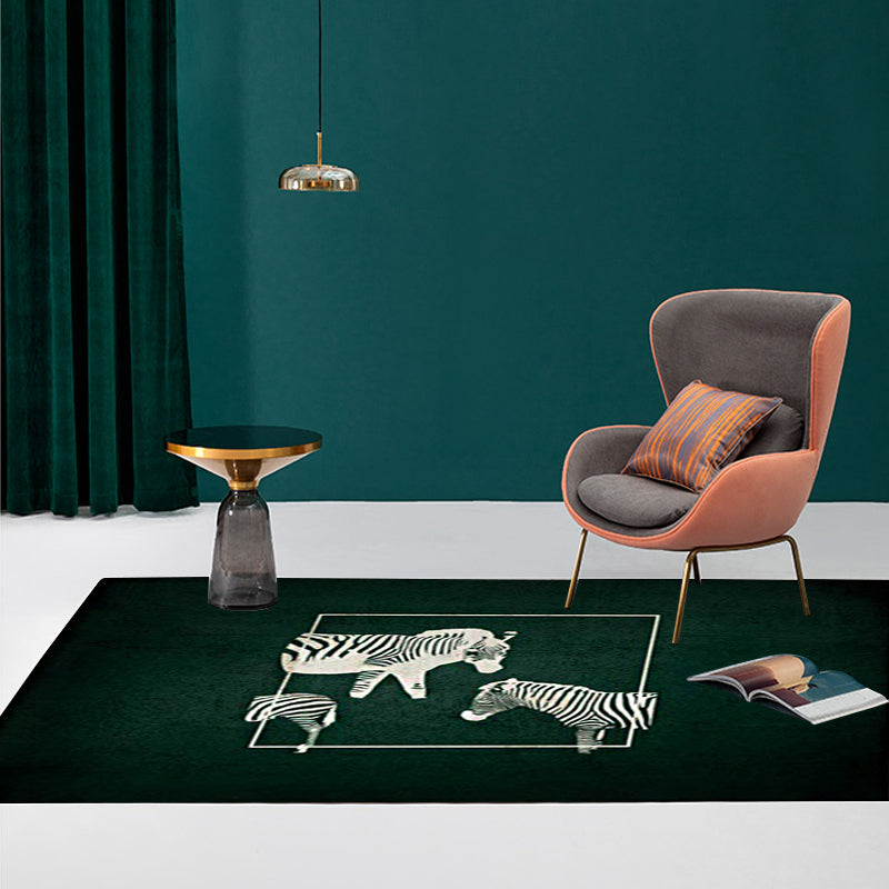Stylish zebra pattern rug dark green Nordic rug polyester washable non-slip backing rug for the living room | Bowlift
