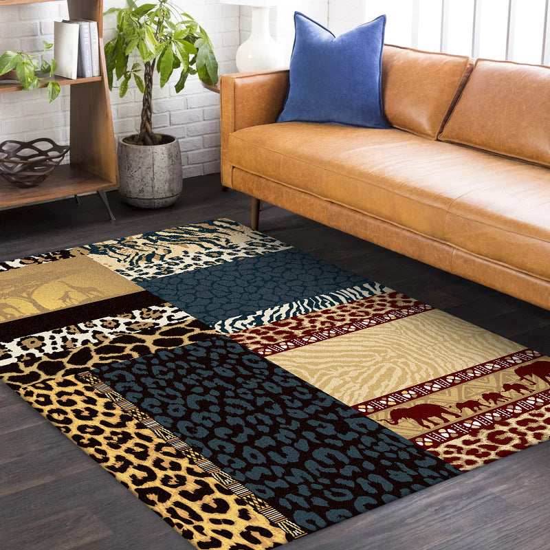 Brown novelty carpet polyester animal skin print carpet washable non-slip backing carpet for living room | Bowlift