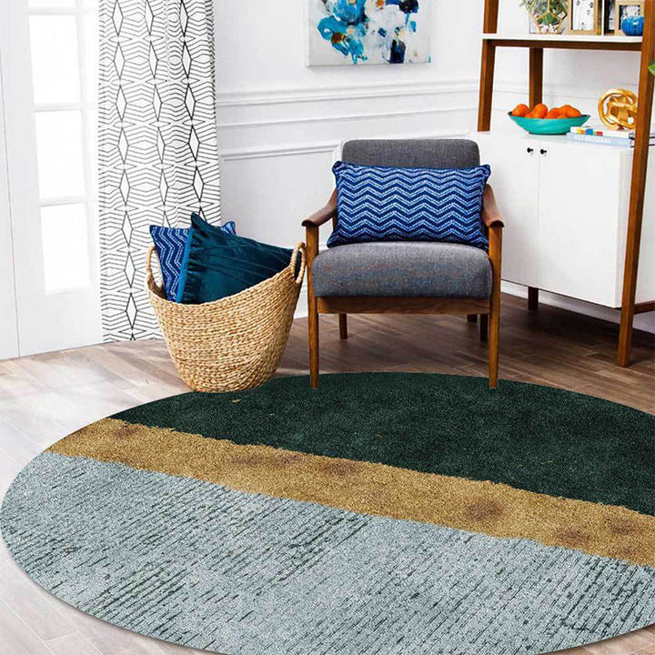 Green and gold novelty rug Polyester color block rug washable non-slip backing rug for living room | Bowlift