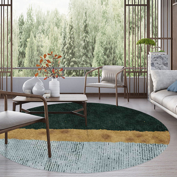 Green and gold novelty rug Polyester color block rug washable non-slip backing rug for living room | Bowlift