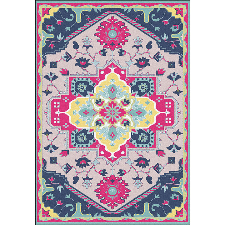 Pink and Blue Mediterranean Carpet Polyester Medallion Pattern Carpet Washable Non-Slip Backing Carpet for Living Room | Bowlift