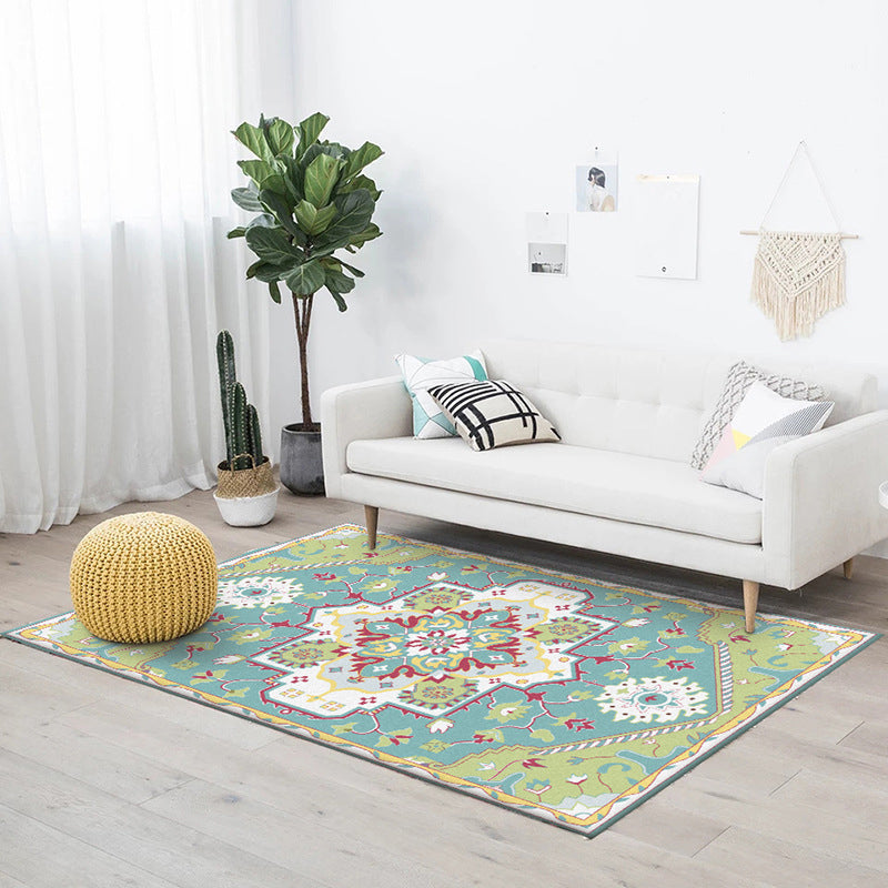 Pink and Blue Mediterranean Carpet Polyester Medallion Pattern Carpet Washable Non-Slip Backing Carpet for Living Room | Bowlift
