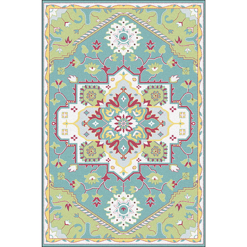 Pink and Blue Mediterranean Carpet Polyester Medallion Pattern Carpet Washable Non-Slip Backing Carpet for Living Room | Bowlift