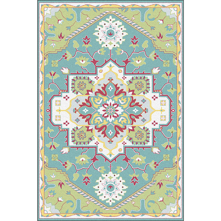 Pink and Blue Mediterranean Carpet Polyester Medallion Pattern Carpet Washable Non-Slip Backing Carpet for Living Room | Bowlift