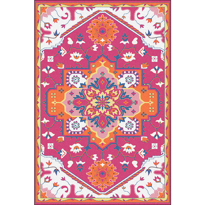 Pink and Blue Mediterranean Carpet Polyester Medallion Pattern Carpet Washable Non-Slip Backing Carpet for Living Room | Bowlift
