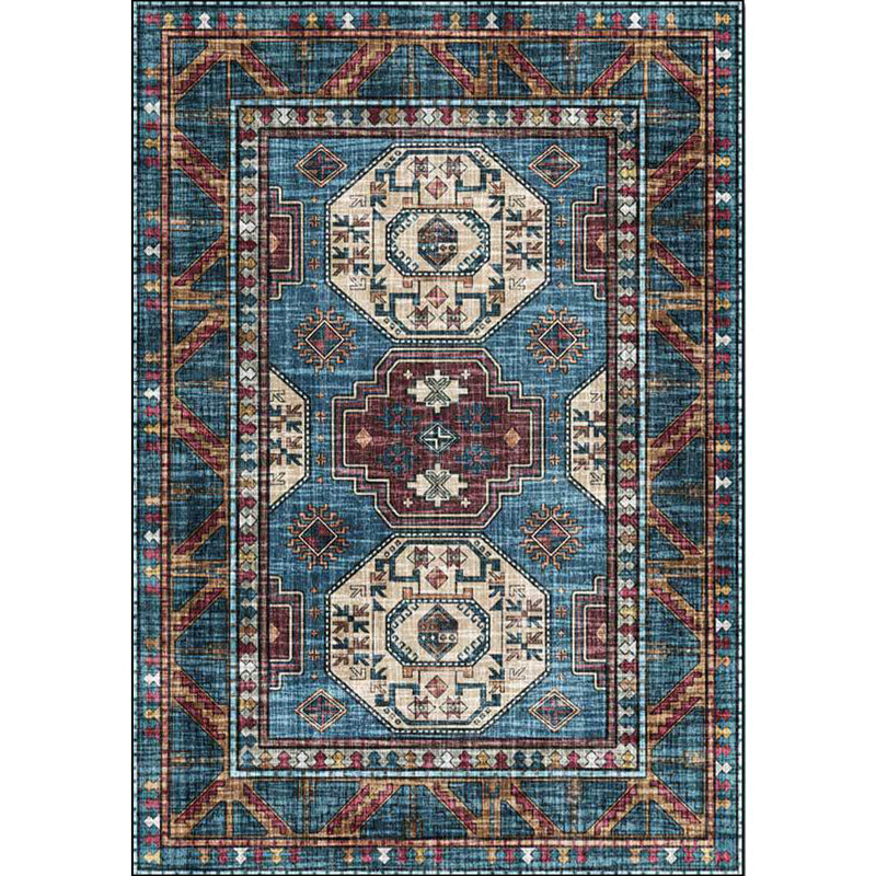 BowLift | Moroccan Medallion Pattern Rug Blue Polyester Rug Machine Washable Non-Slip Area Rug for Living Room