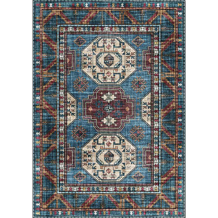 BowLift | Moroccan Medallion Pattern Rug Blue Polyester Rug Machine Washable Non-Slip Area Rug for Living Room