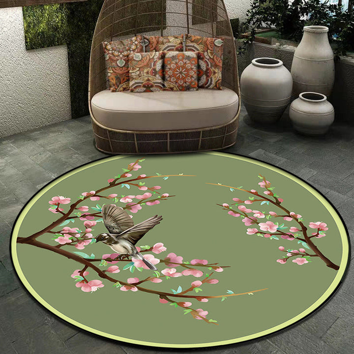 BowLift | Vintage Floral Pattern Rug with Bird Green Polyester Rug Machine Washable Non-Slip Rug for Bedroom