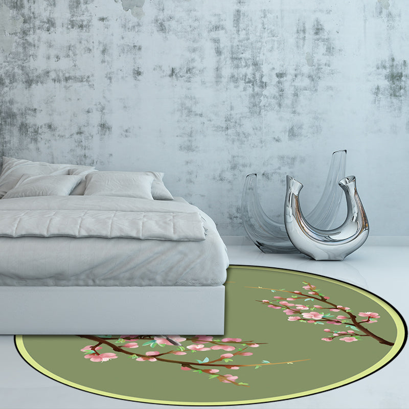 BowLift | Vintage Floral Pattern Rug with Bird Green Polyester Rug Machine Washable Non-Slip Rug for Bedroom
