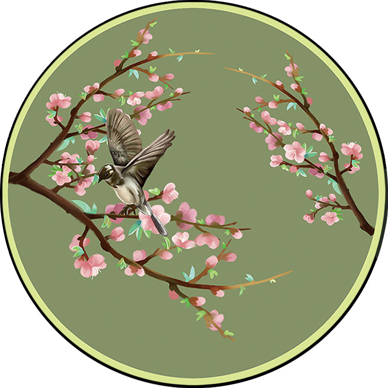 BowLift | Vintage Floral Pattern Rug with Bird Green Polyester Rug Machine Washable Non-Slip Rug for Bedroom
