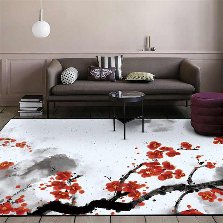 BowLift | Red and White Oriental Carpet Polyester Ink Wash Paint Pattern Carpet Washable Nonslip Back Carpet for Bedroom