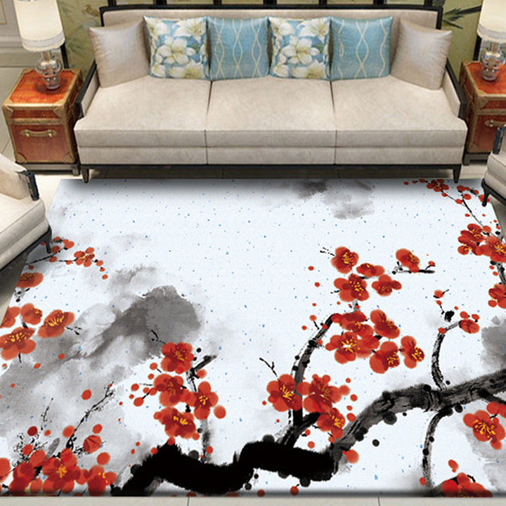BowLift | Red and White Oriental Carpet Polyester Ink Wash Paint Pattern Carpet Washable Nonslip Back Carpet for Bedroom