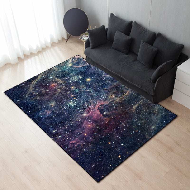 BowLift | Modern living room rug in blue outdoor galaxy print rug polyester non-slip backing rug