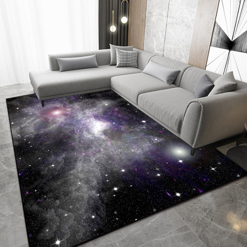 New Modern Rug in Purple and Black Outer Space Galaxy Pattern Rug Polyester Washable Rug for Home Decor | Bowlift