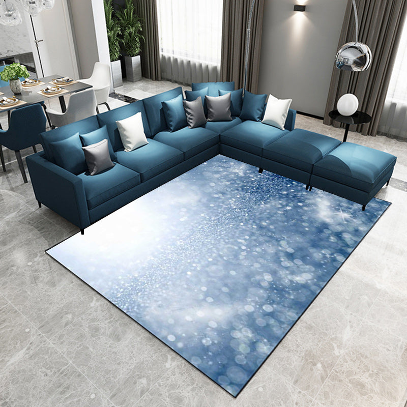 Blue Bedroom Carpet Modern Glaming Pattern Area Rug Polyester Non-Slip Back Washable Rug | Bowlift
