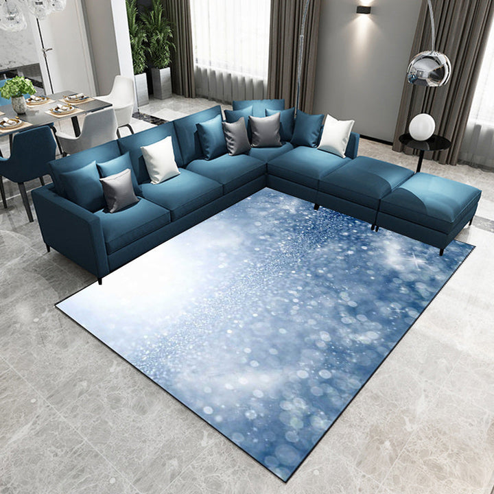Blue Bedroom Carpet Modern Glaming Pattern Area Rug Polyester Non-Slip Back Washable Rug | Bowlift