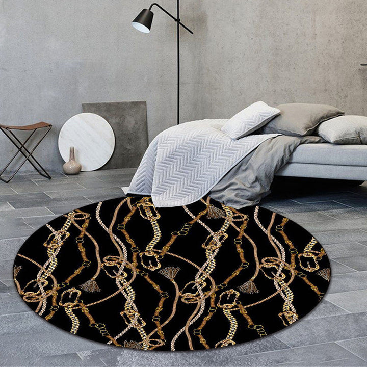 Minimalist modern rug in black chain tassel pattern rug polyester pet-friendly non-slip rug for home decor | Bowlift
