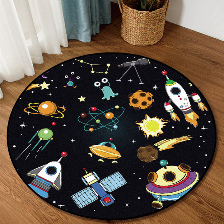 BowLift | Unique Children's Carpet in Black Outdoor Space Airplane Planet Star Patterns Carpet Polyester Pet Friendly Area Rug for Children's Room