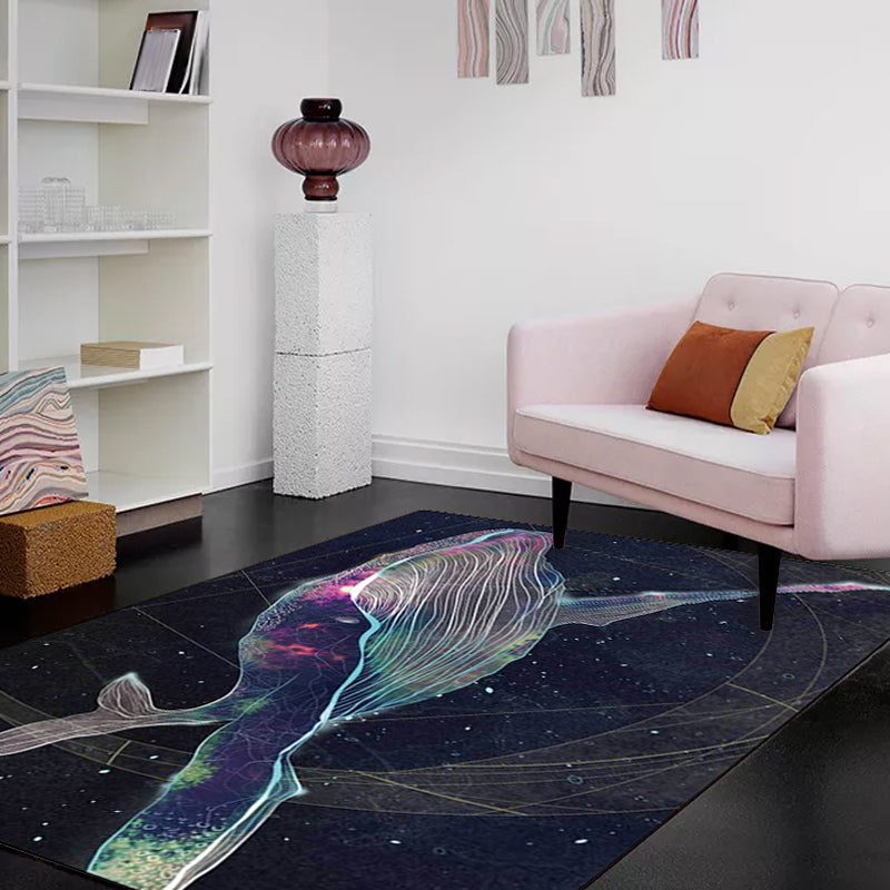 BowLift | Kids Room Carpet in Black Extraterrestrial Star Whale Print Carpet Polyester Nonslip Back Washable Area Rug