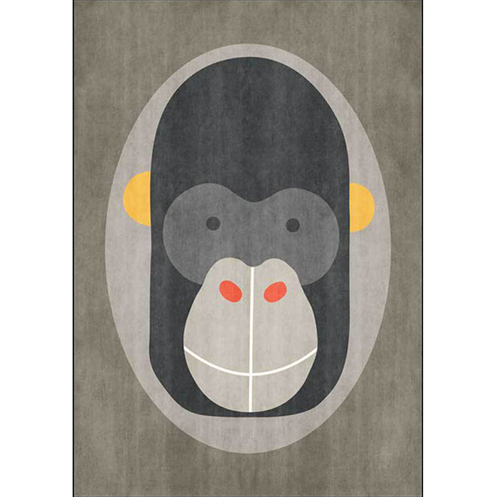 BowLift | Casual Kids Carpet in Gray Animal Orangutan Pattern Carpet Polyester Stain-Resistant Carpet for Kids Room