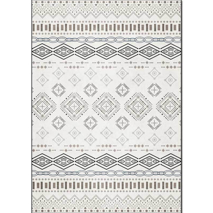 BowLift | Classic Geometric Pattern Carpet White Vintage Carpet Polyester Washable Non-Slip Back Carpet for Bedroom