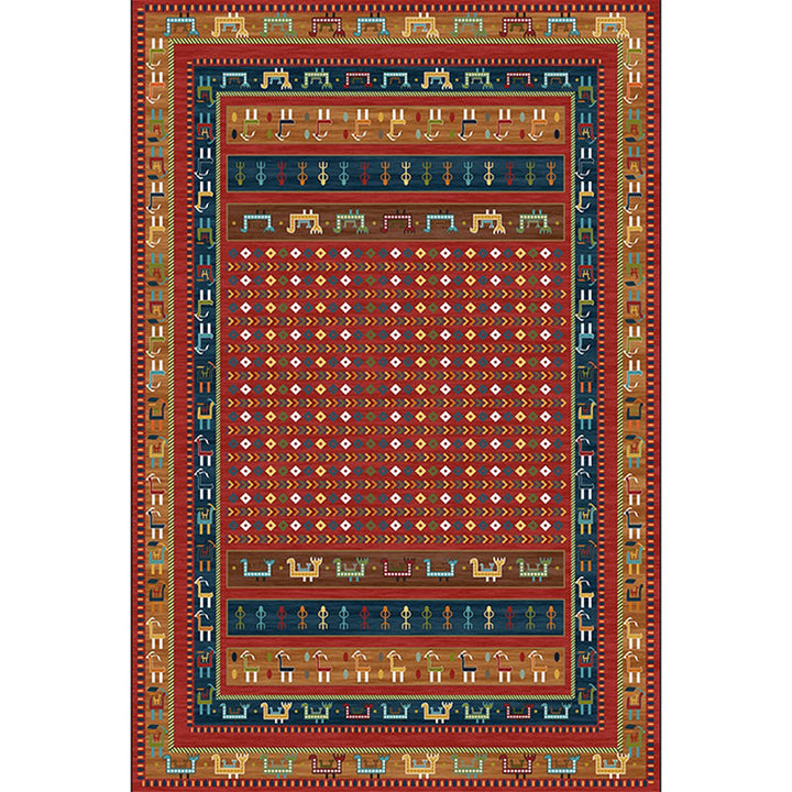 BowLift | Traditional Tribal Pattern Carpet Red Vintage Carpet Polyester Washable Non-Slip Back Carpet for Bedroom