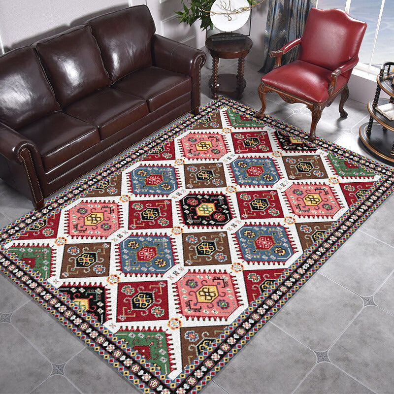 BowLift | Traditional Tribal Pattern Carpet Red and Grey Vintage Carpet Polyester Washable Non-slip Back Area Rug for Bedroom