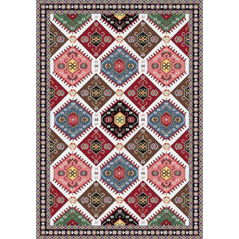 BowLift | Traditional Tribal Pattern Carpet Red and Grey Vintage Carpet Polyester Washable Non-slip Back Area Rug for Bedroom