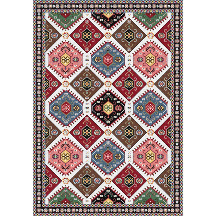 BowLift | Traditional Tribal Pattern Carpet Red and Grey Vintage Carpet Polyester Washable Non-slip Back Area Rug for Bedroom