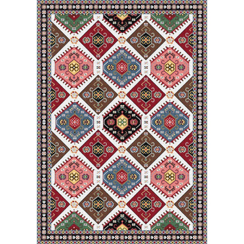 BowLift | Traditional Tribal Pattern Carpet Red and Grey Vintage Carpet Polyester Washable Non-slip Back Area Rug for Bedroom