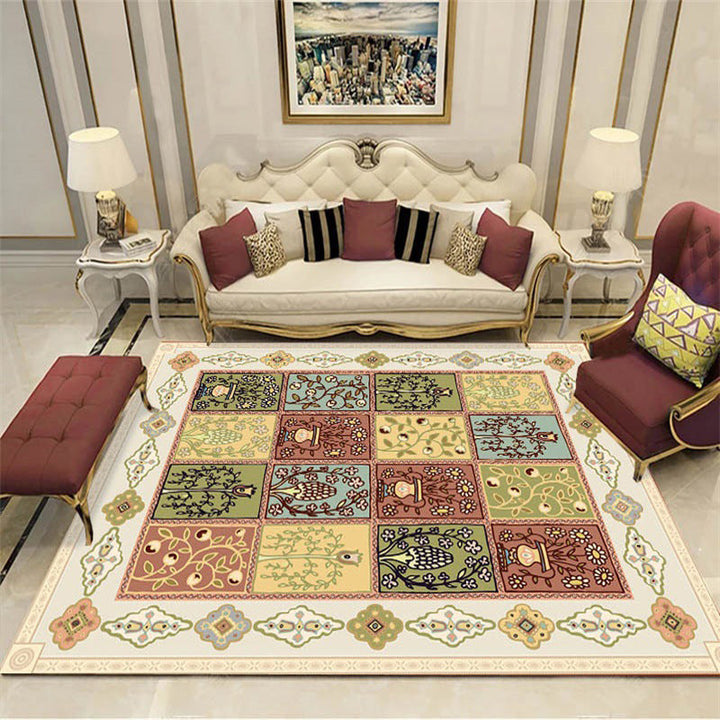 BowLift | Persian checkered printed carpet with floral beige polyester carpet machine washable non-slip rug for the living room
