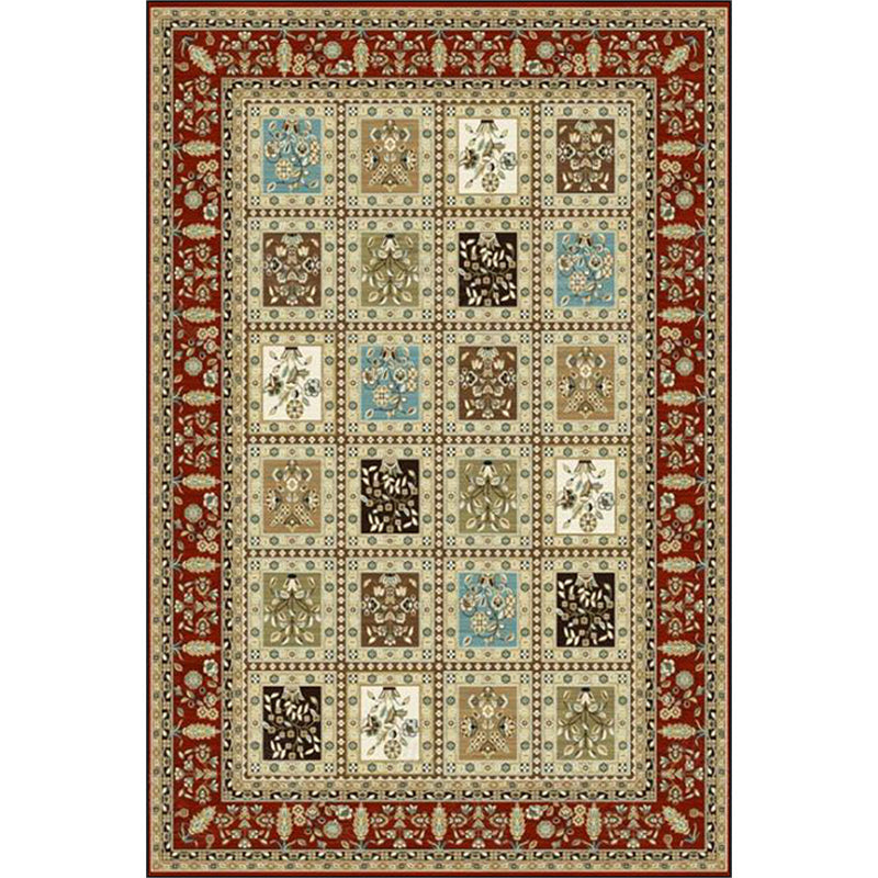 BowLift | Red and Beige Moroccan Carpet Polyester Checked and Floral Pattern Carpet Washable Non-Slip Backing Carpet for Living Room