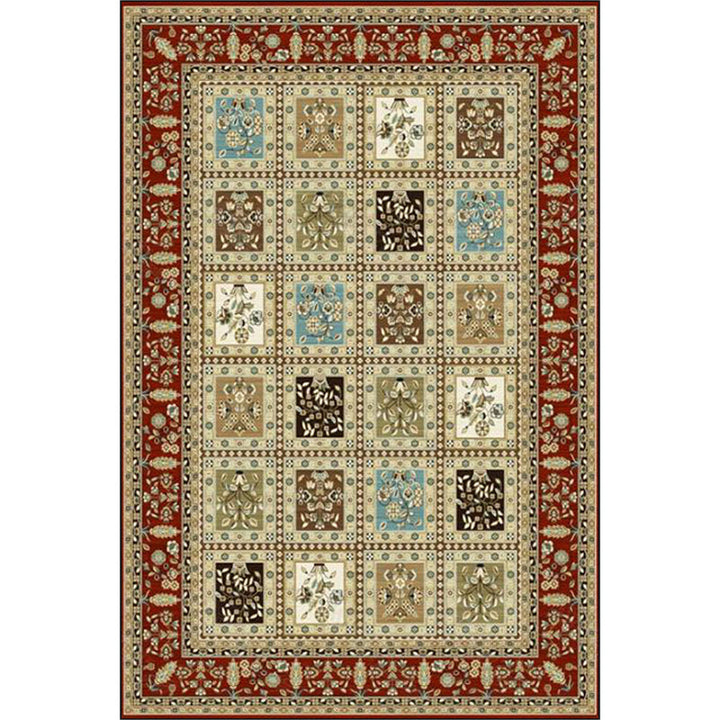 BowLift | Red and Beige Moroccan Carpet Polyester Checked and Floral Pattern Carpet Washable Non-Slip Backing Carpet for Living Room