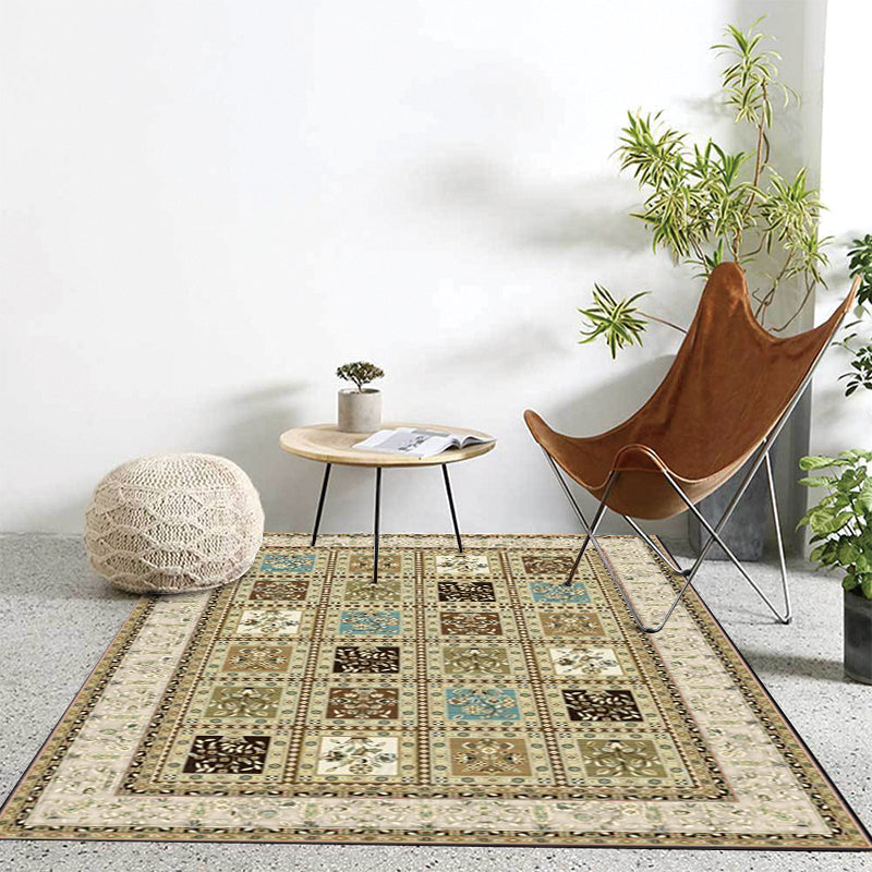 BowLift | Red and Beige Moroccan Carpet Polyester Checked and Floral Pattern Carpet Washable Non-Slip Backing Carpet for Living Room