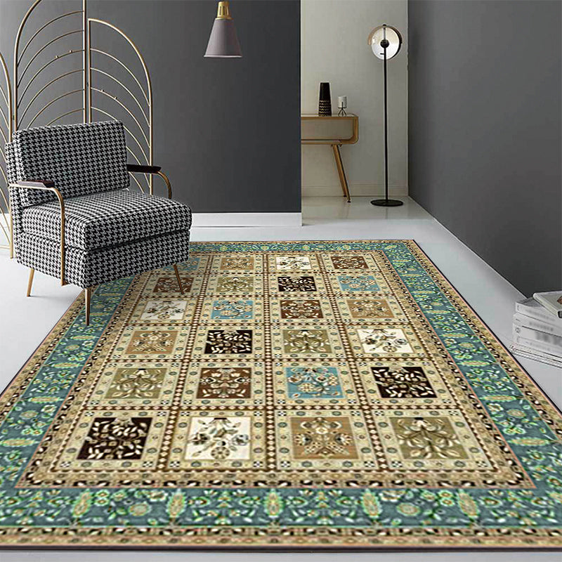 BowLift | Red and Beige Moroccan Carpet Polyester Checked and Floral Pattern Carpet Washable Non-Slip Backing Carpet for Living Room
