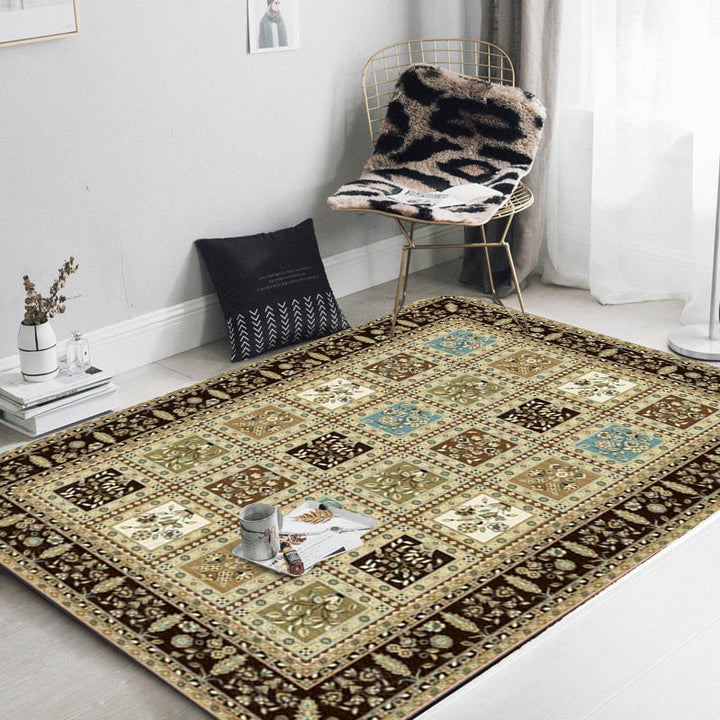 BowLift | Red and Beige Moroccan Carpet Polyester Checked and Floral Pattern Carpet Washable Non-Slip Backing Carpet for Living Room