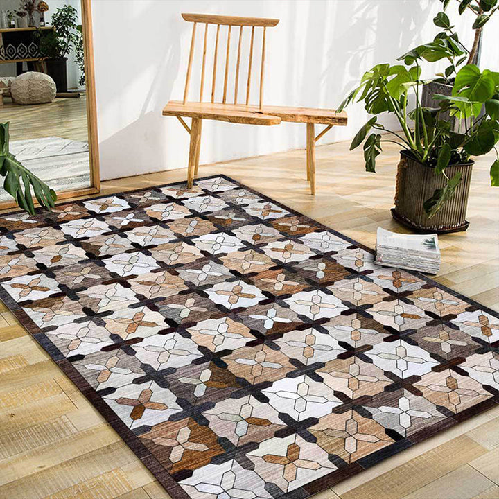 BowLift | Brown Moroccan Carpet Polyester Controlled Pattern Carpet Washable Non-Slip Backing Carpet for Living Room
