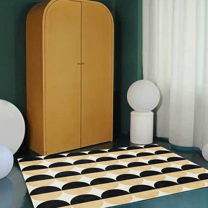 Stylish geometric pattern rug in gold and black Nordic rug washable polyester non-slip back rug for the living room | Bowlift