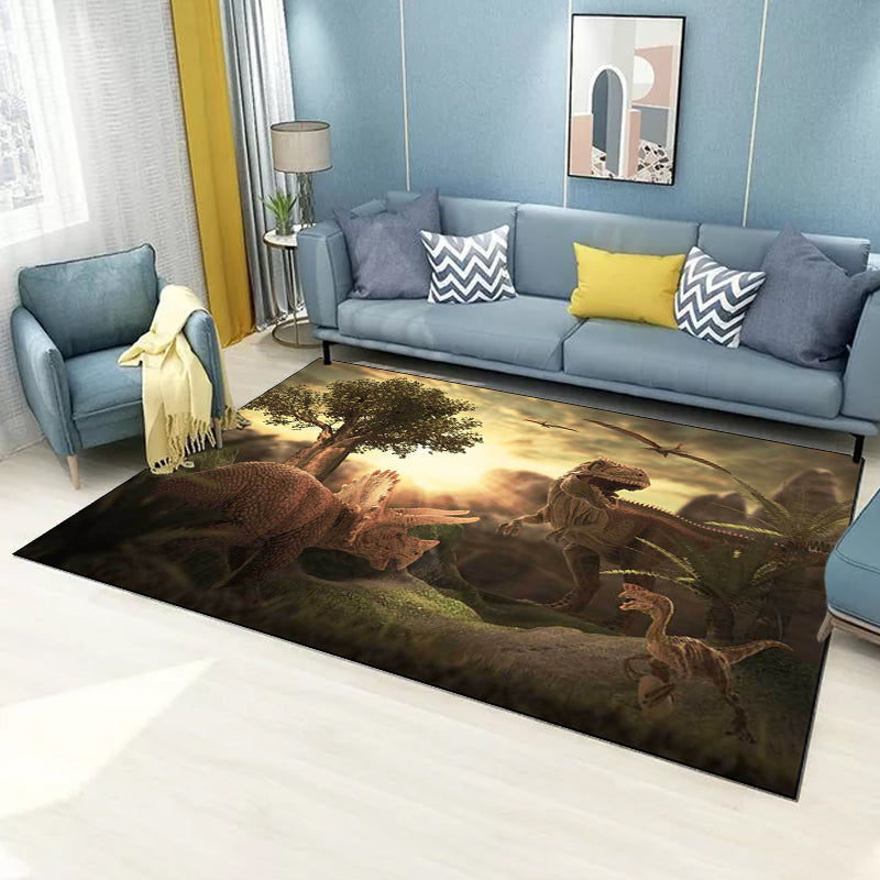 Stylish dinosaur pattern rug with tree Brown Nordic rug Polyester Washable Non-slip back Rug for the living room | Bowlift