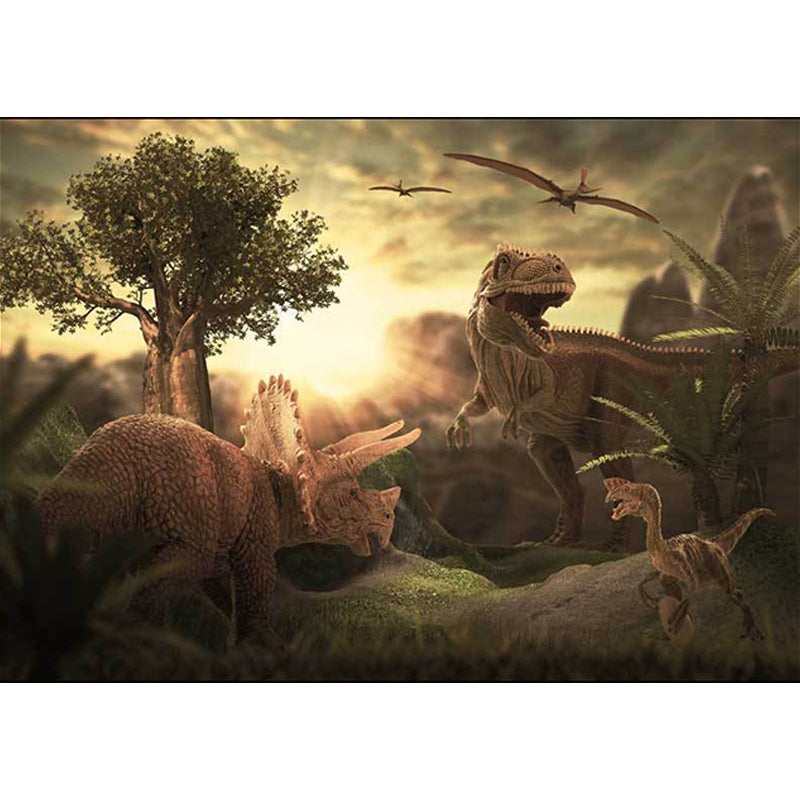 Stylish dinosaur pattern rug with tree Brown Nordic rug Polyester Washable Non-slip back Rug for the living room | Bowlift