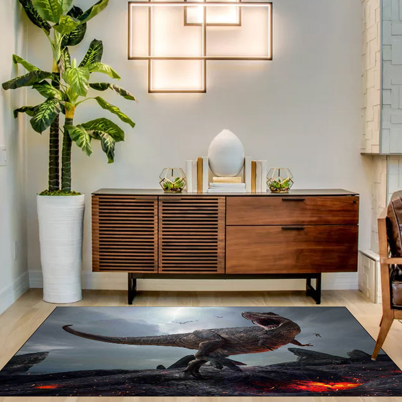 Stylish dinosaur pattern rug Gray Nordic rug Polyester Washable Non-slip backing rug for the living room | Bowlift