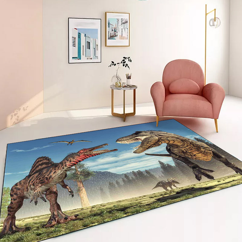Modern dinosaur pattern rug brown and blue polyester rug machine washable non-slip rug for the bedroom | Bowlift