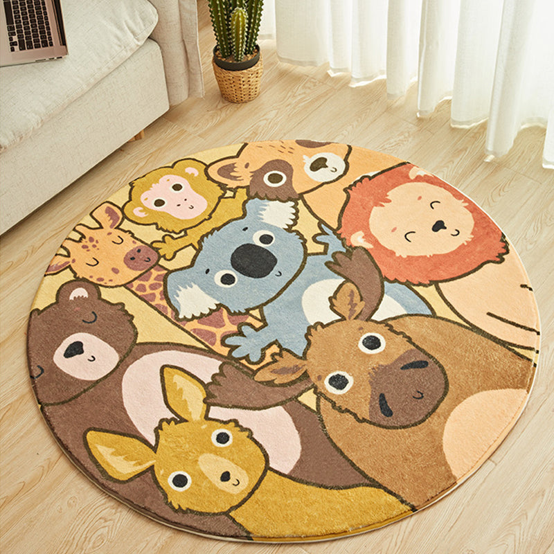 BowLift | Kids Cartoon Animals Pattern Rug Yellow Polyester Rug Washable Non-Slip Back Rug for Home Decor