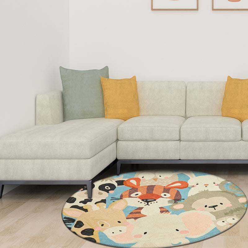 BowLift | Kids Cartoon Animals Pattern Carpet Blue Multicolor Polyester Carpet Washable Non-Slip Back Carpet for Room Decorations