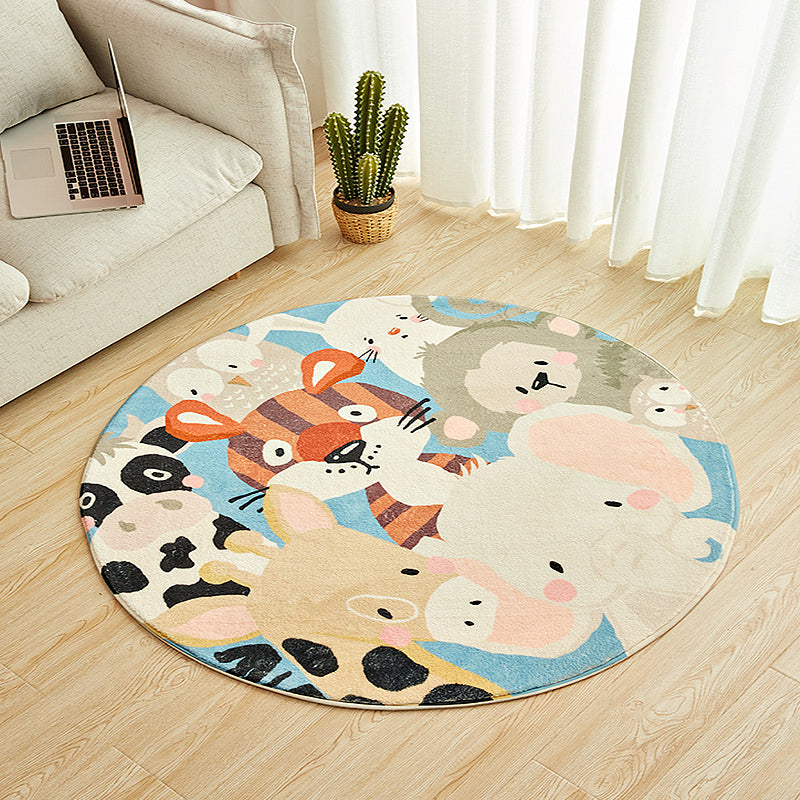 BowLift | Kids Cartoon Animals Pattern Carpet Blue Multicolor Polyester Carpet Washable Non-Slip Back Carpet for Room Decorations